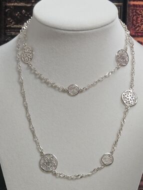 Vintage Sterling Silver Milor Italy Fancy Station Rope 925 Necklace Flower Discs